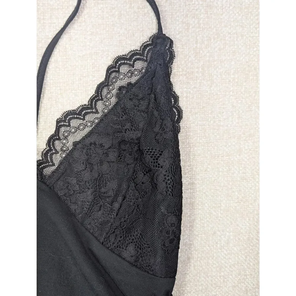 Soft Goth Lace Halter Cami | Black Ruched Y2K Clubwear Top - Picture 2 of 5